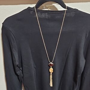Chicos Gold and Brown Tassel Necklace